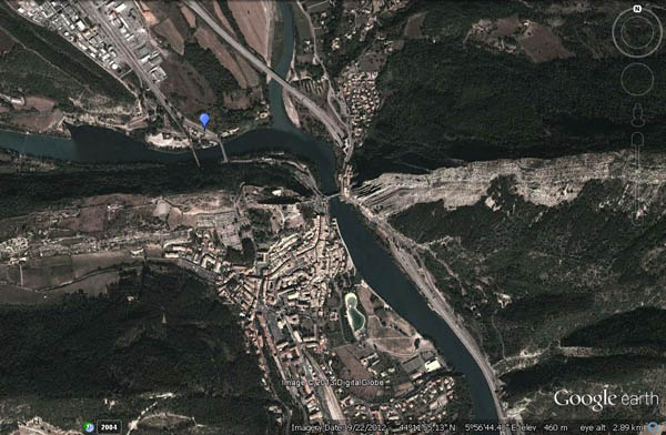 Google Earth view of Turner's viewpoint at Sisteron