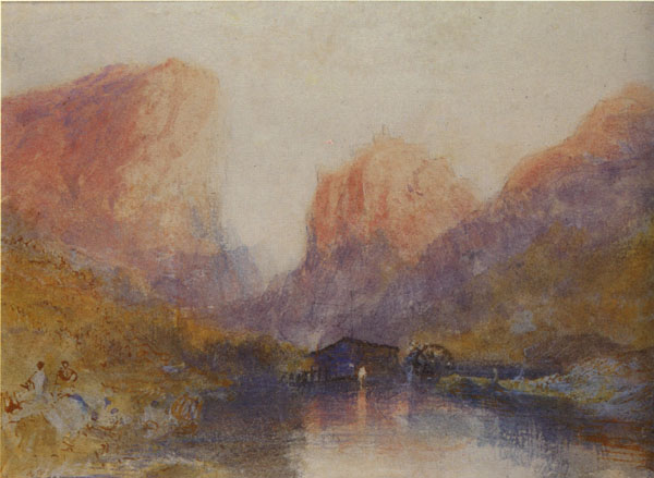 Sisteron from the North West - formerly known as 'The entrance to the Via Mala', or 'Sion'. Private collection. Sold at Sotheby's, London, 14 March 1985, lot 96. Image scanned from Sotheby's 1985 catalogue, by courtesy Sotheby's.