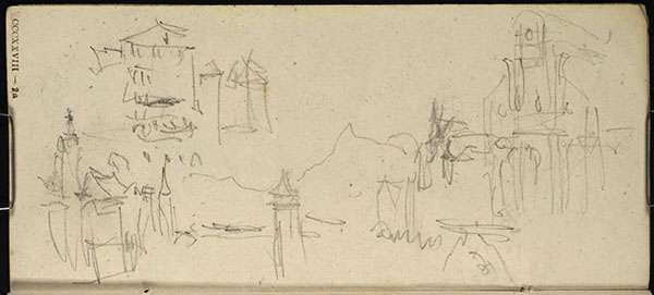 J.M.W.Turner Lucerne; the Wasserturm and Kapellbrucke from the Reussbrucke, with the Rigi in the distance, the Clock Tower to the left, and the Jesuitenkirche to the right, continued to the left in a separate detail upper left, recording buildings on the banks of the Reuss, 1841? Pencil on white wove paper, 165 x 74 mm A page from the Lucerne and Berne sketchbook, Tate Britain, TB CCCXXVIII 2v; D33092 (hitherto called ‘Lucerne, with Pilatus’) Photo courtesy of Tate Britain To see this sketch on the Tate’s online catalogue of the Turner bequest click on the link below, then press your browser’s ‘back’ button to return to this page http://www.tate.org.uk/art/artworks/turner-lucerne-with-pilatus-d33092 