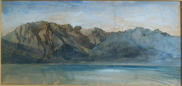 John Ruskin The Dent d'Oche range on the south side of Lac Leman from Vevey, Switzerland, 1846? Pencil and watercolour, 9 3/4 x 21 ins, 252 x 530 mm (sight) King’s College, Cambridge Photograph: David Hill, by courtesy of the master of King’s College Cambridge 