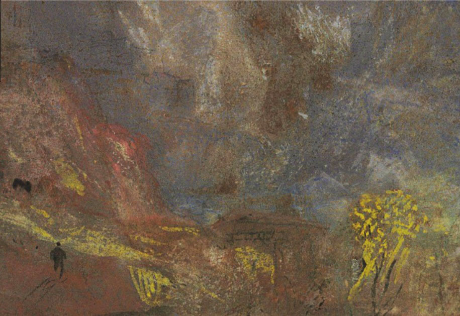 Detail of Pont de la Baume - centre of composition, blue against the warmer background colours. Click to enlarge