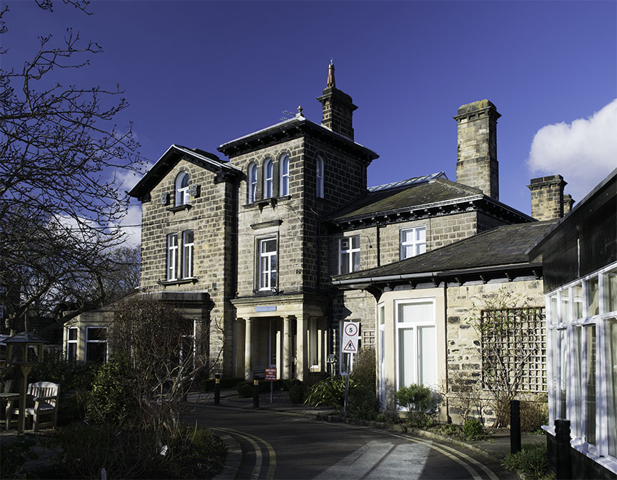 Wheatfield Lodge from the south-east. Photograph by David Hill taken 6 February 2015 14.59 Wheatfield Lodge was built about 1855, on the plot on the west side of Grove Road between Wood Lane and Alma Road. It is diagonally opposite Ashfield, across Grove Road. It was greatly extended about 1900, but the south front of the original house, consisting of the gable and square tower seen in this photograph, and in the Grimshaw watercolour, bears some resemblance in detail to Ashfield, and may be by the same architect. Wheatfields today serves as a very well-known hospice. English Heritage listing: http://list.english-heritage.org.uk/resultsingle.aspx?uid=1255681 Click on image to enlarge.