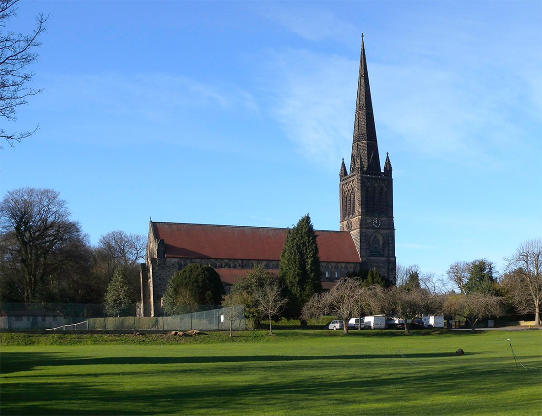 St Chad’s Church, Headingley Photograph by David Hill, taken 3 February 2015, 11.53 St Chad’s was consecrated in January 1868, so was brand new when Grimshaw painted his watercolour. Click on image to view at full size.