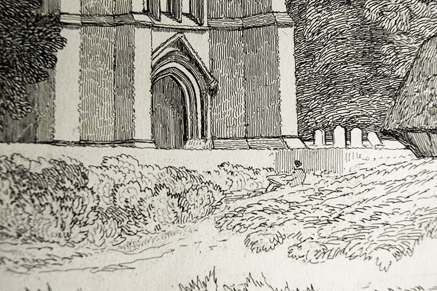 John Sell Cotman (1782 – 1842) Tower of Tilney All Saints Church, Norfolk, c.1812-17 Etching – detail of artist sketching Photograph by David Hill from an example in the author’s collection.  