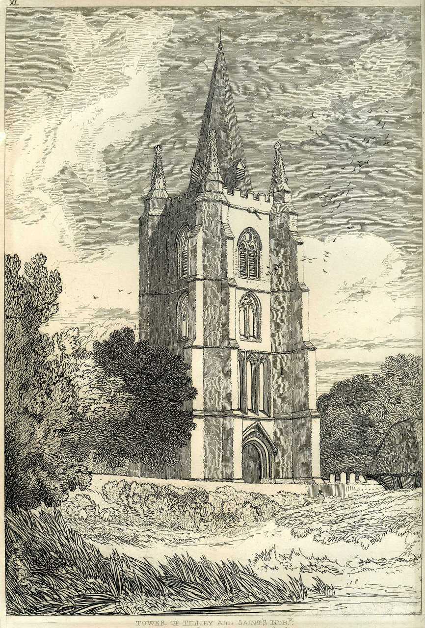 John Sell Cotman (1782 – 1842) Tower of Tilney All Saints Church, Norfolk, c.1812-17 Etching: Image 287 x 194 on plate 304 x 200 mm Norwich Castle Museum, NWHCM : 1954.138 Image courtesy of Norwich Museums Collections To view this work in Norfolk Museums Collections’ own online catalogue click on the following link then use your browser’s ‘back’ button to return to this page: http://www.norfolkmuseumscollections.org/collections/objects/1620549822.html/#!/?q=cotman%2Btilney This etching was entirely etched and proofed by Cotman himself. Cotman’s etchings are of particular value since they were entirely executed by the artist, and are works of art in themselves, rather than copies. In this example Cotman rethinks the tonal structure of the composition, and develops a fascinatingly elaborate range of calligraphy. 