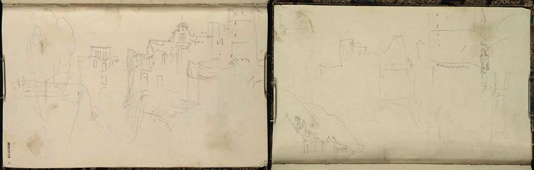 J M W Turner Heidelberg: The Castle from the West Terrace, 1833 From the Heidelberg up to Salzburg sketchbook, Tate, London, D29816-29817; Turner Bequest CCXCVIII 2-2a Photo courtesy of Tate To view this image in Tate’s own catalogue of the Turner bequest, click on the following link, and use your browser’s ‘back’ button to return to this page. http://www.tate.org.uk/art/sketchbook/heidelberg-up-to-salzburg-sketchbook-65926 