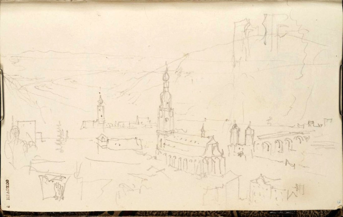 J M W Turner Heidelberg: Town, Heileggeistkirche and Old Bridge from the West Terrace of the Castle, 1833 From the Heidelberg up to Salzburg sketchbook, Tate, London, D29818; Turner Bequest CCXCVIII 3 as ‘Heidelberg: View from close to the Great Tower; A Ruined Window in the Great Tower’ Photo courtesy of Tate To view this image in Tate’s own catalogue of the Turner bequest, click on the following link, and use your browser’s ‘back’ button to return to this page. http://www.tate.org.uk/art/artworks/turner-heidelberg-view-from-close-to-the-great-tower-a-ruined-window-in-the-great-tower-d29818 