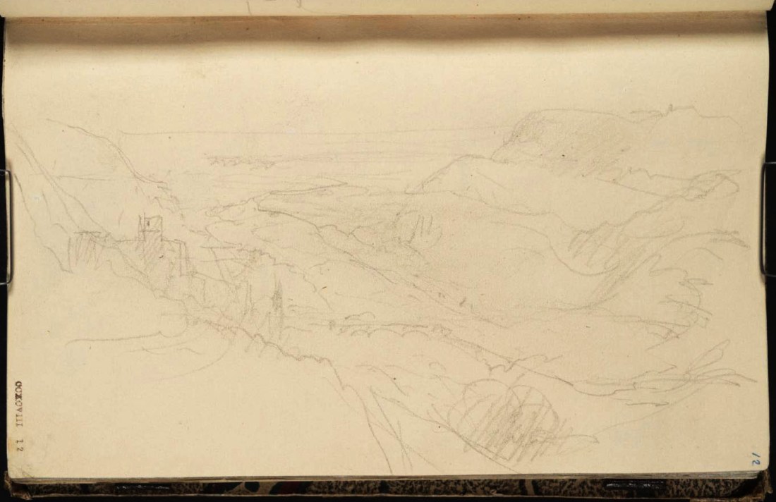 J M W Turner Heidelberg: The Castle and Neckar Valley from the East, 1833 From the Heidelberg up to Salzburg sketchbook, Tate, London, D29836; Turner Bequest CCXCVIII 12 Photo courtesy of Tate To view this image in Tate’s own catalogue of the Turner bequest, click on the following link, and use your browser’s ‘back’ button to return to this page.  http://www.tate.org.uk/art/artworks/turner-heidelberg-the-castle-and-neckar-valley-from-the-east-d29836  