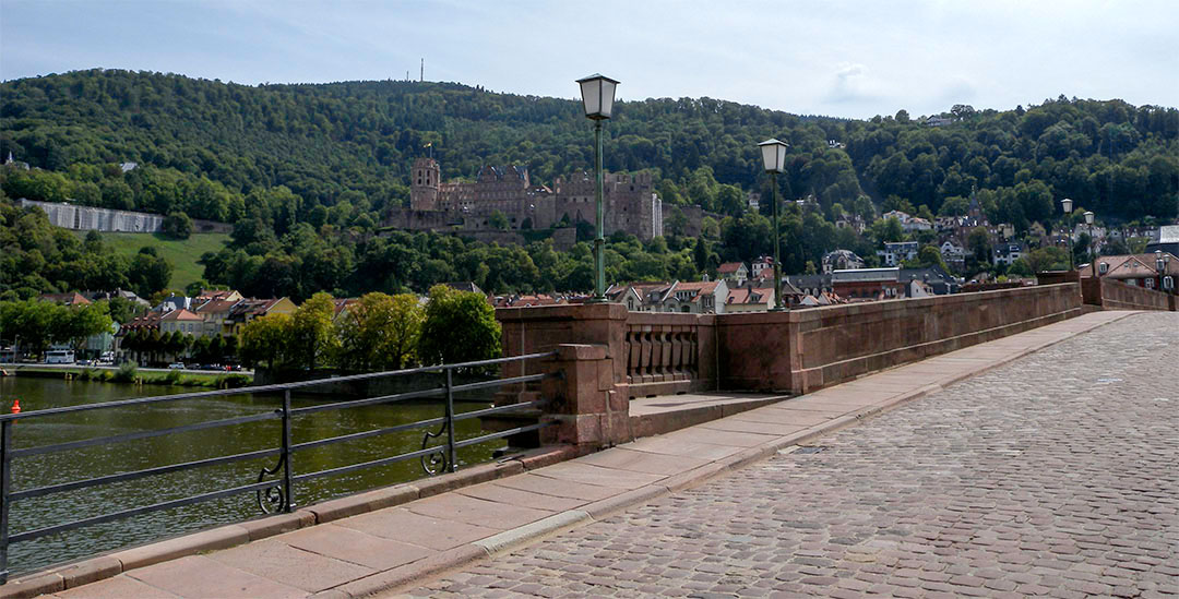 Heidelberg Castle from the Old Bridge Photograph by David Hill taken 27 August 2015, 11.29 GMT From the foot of the statue of Minerva 