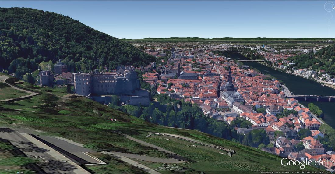 Heidelberg Castle from the East Google Earth 3D buildings view.  Again, a site worth considering with a view to pruning.