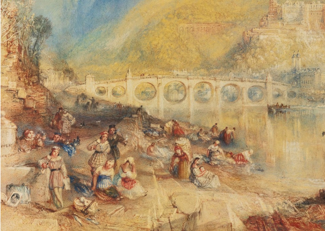 J M W Turner Heidelberg with a Rainbow, c.1842 Watercolour, 311 x 521 mm, 12 1/4 x 20 1/2 ins USA, Minnesota Marine Art Museum, Winona, Minnesota. Detail of figures.