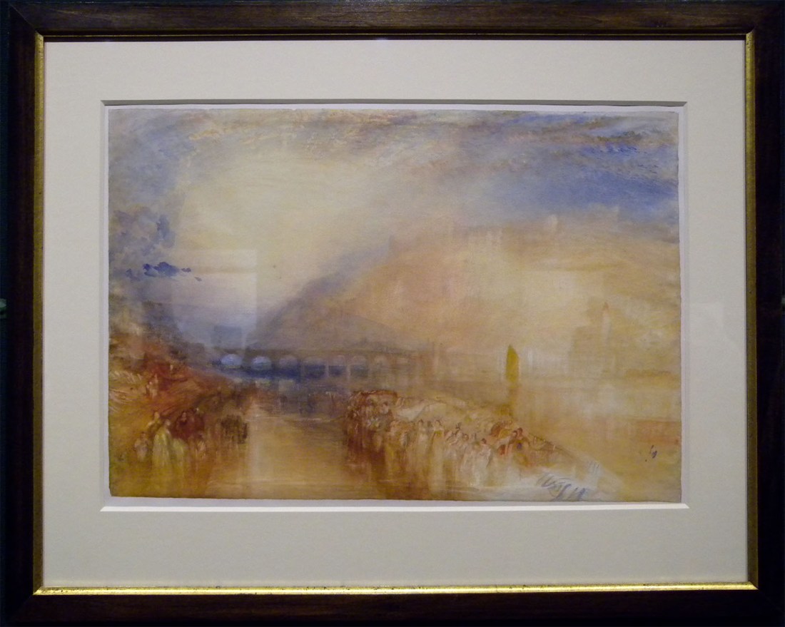J M W Turner Heidelberg, c.1842 Watercolour, 374 x 553 Edinburgh, National Gallery of Scotland, Vaughan Bequest, D NG 885 Photograph by David Hill, courtesy of National Gallery of Scotland. This was taken by available light and has some reflections in the glass, but despite that gives the tonality and colour quite faithfully.
