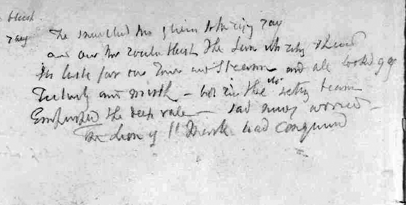 J M W Turner A draft composition of a passage of poetry, 1841? (detail #2) Pencil on paper, page size 227 x 325 mm A page from the ‘Mountain Fortress’ sketchbook’, Tate D40432.Turner Bequest CCCXXXIX 11 Tate Britain, London Photo courtesy of Tate. To view this image in Tate’s own catalogue of the Turner bequest, click on the following link, and use your browser’s ‘back’ button to return to this page. http://www.tate.org.uk/art/artworks/turner-title-not-known-d40432 