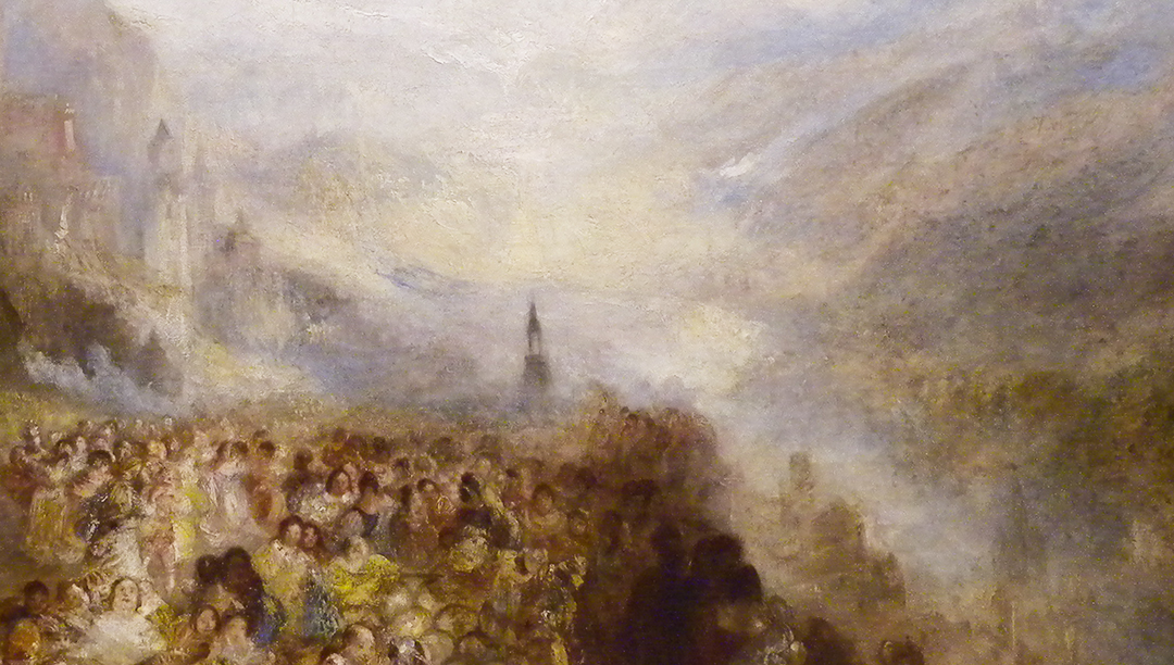 J M W Turner A Castle in an Alpine Valley, called ‘Heidelberg’, c.1842, detail of town and valley centre and lower right Oil on canvas, 52 × 79 ½ ins (132 × 201 cms) Tate, London, N00518 Photograph by David Hill, courtesy of Tate If Heidelberg, where is the bridge, let alone anything recognisable of the town? 