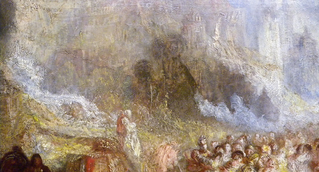 J M W Turner A Castle in an Alpine Valley, called ‘Heidelberg’, c.1842, detail of tumbling water  Oil on canvas, 52 × 79 ½ ins (132 × 201 cms) Tate, London, N00518 Photograph by David Hill, courtesy of Tate