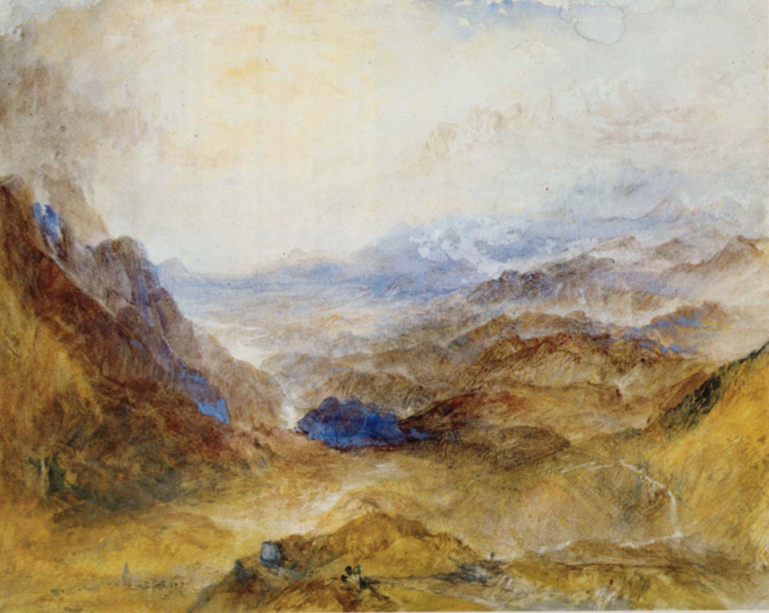 J M W Turner The Ascent of the Mont Cenis Pass above Susa, 1836 Watercolour, 222 x 280 mm Christie's 30 June 1981 no.126 as ‘View along an Alpine Valley, probably the Val d'Aosta’. Image courtesy of Christie’s Identified in Turner, Mont Blanc and the Val d’Aosta, 2000, p.241 as the view over Susa towards Turin from above the church of Giaglione. The general forms of the landscape compare more closely with Turner’s painting, than do those of Heidelberg. 