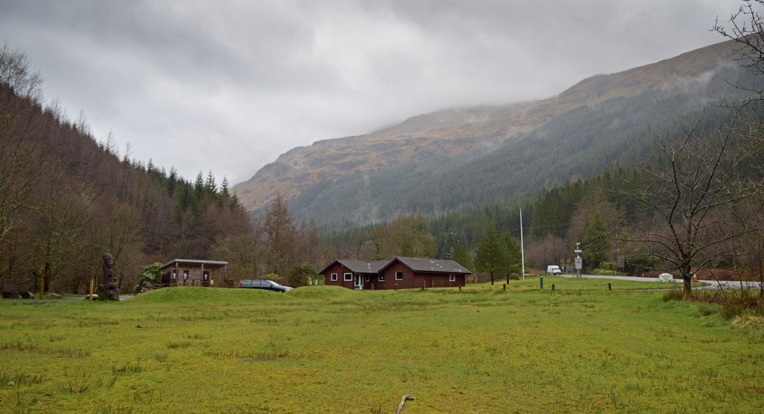 Ben Arthur from the entrance to Glen Croe above Ardgartan Photograph by David Hill taken 4 April 2016, 15.15 GMT The lower shoulder of the mountain is all that can be seen. Conditions were wet when Turner visited the site in 1801, He may have had to persevere for some time in order to get a glimpse of the summit. I will just have to go back in more promising conditions.