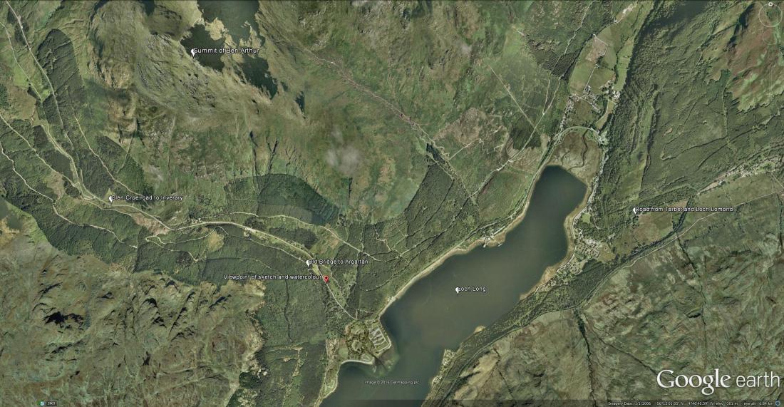 Google Earth Aerial View of Loch Long and Ardgartan. Showing Turner’s viewpoint and principal landmarks