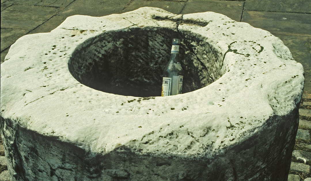 The Corinth Puteal at Bretton Hall Winter service as a litter bin Photograph by David Hill, taken winter 1993-4
