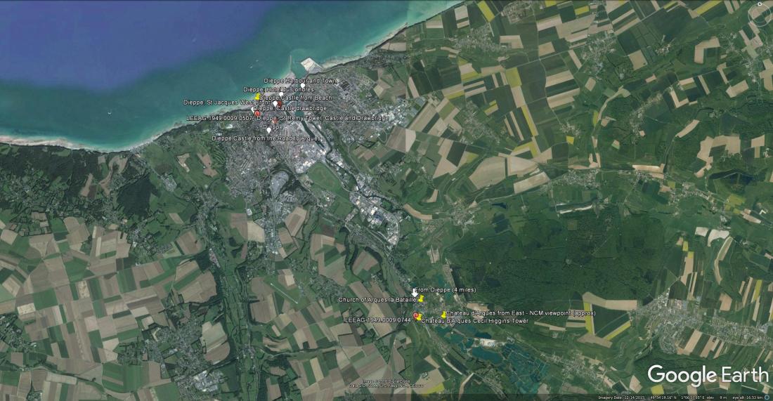 Google Earth map of Dieppe and Arques la Bataille area.