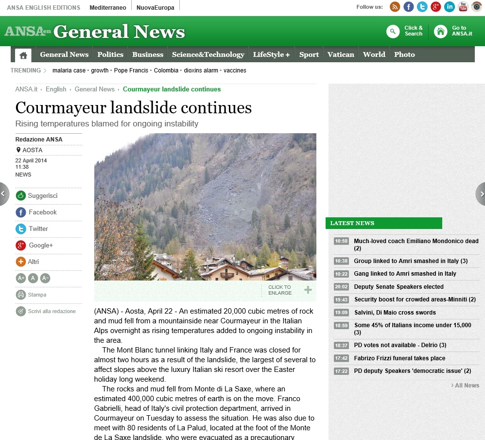 Entreves landslip 2014