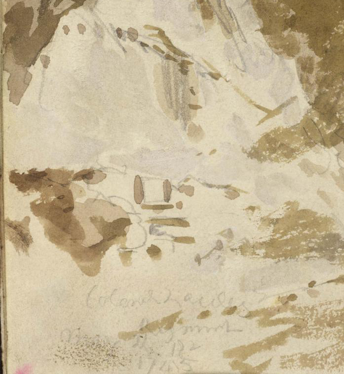 A Wooded Cliff beside the Old Military Road along Loch Lomond, with the Loch and Ben Lomond to the Right 1801 by Joseph Mallord William Turner 1775-1851